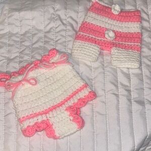 Pink and White Crochet Baby Items  Decorative  Set